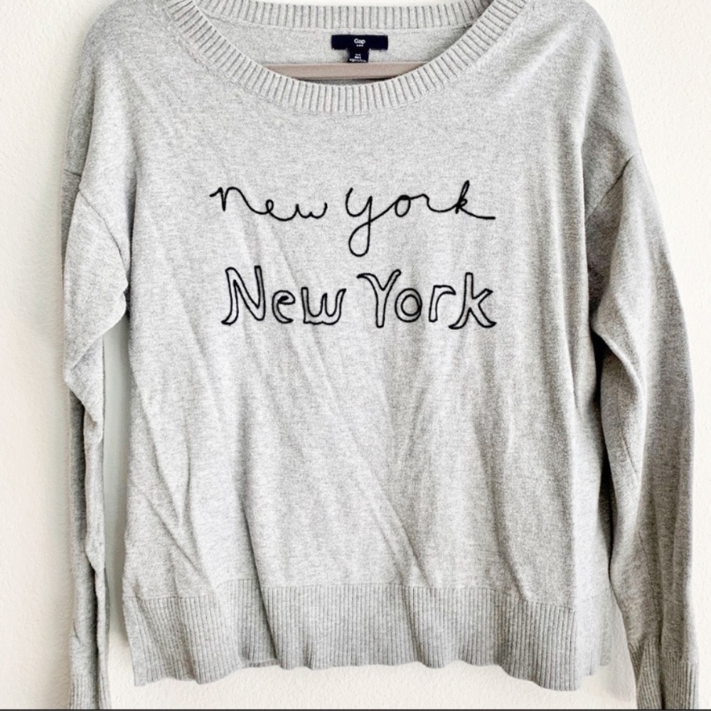 Gap New York Gray Crewneck Stitched Sweater Sz L